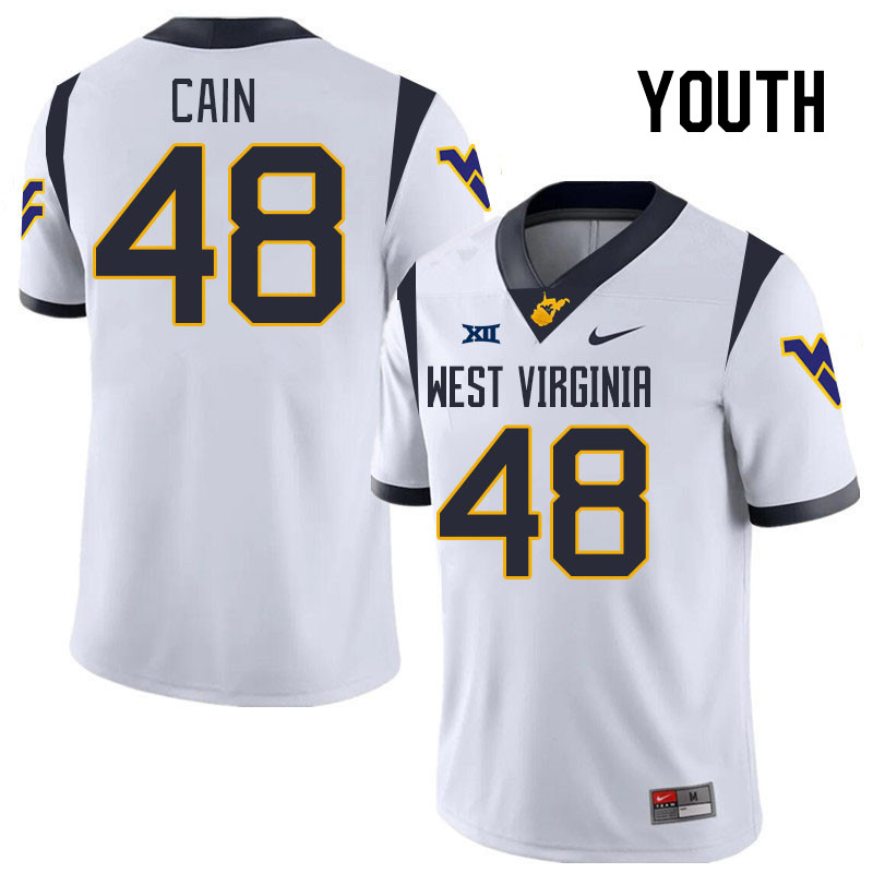 Youth #48 Tyler Cain West Virginia Mountaineers College 2024 New Uniforms Football Jerseys Stitched